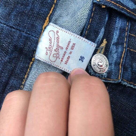 Vintage True Religion Jeans Size 36 Yellow Horsehoe Blue - Picture 8 of 10